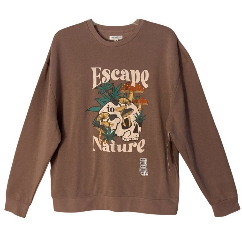 Earthbound Trading Co Escape To Nature Sweatshirt Size M Mushroom Weed Skull NEW